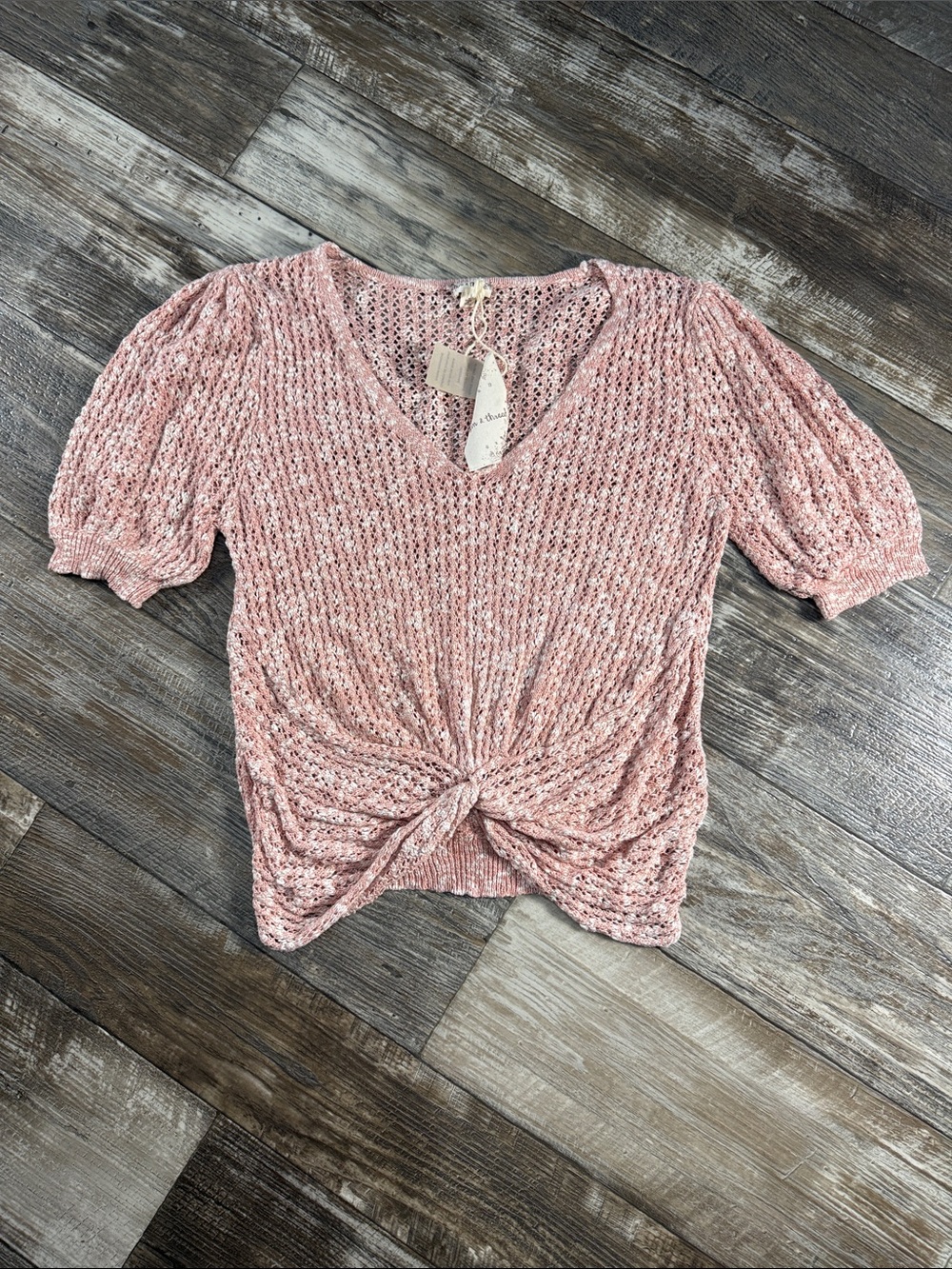 Hem & Thread Pink Knit V-Neck Twist-Front Top
